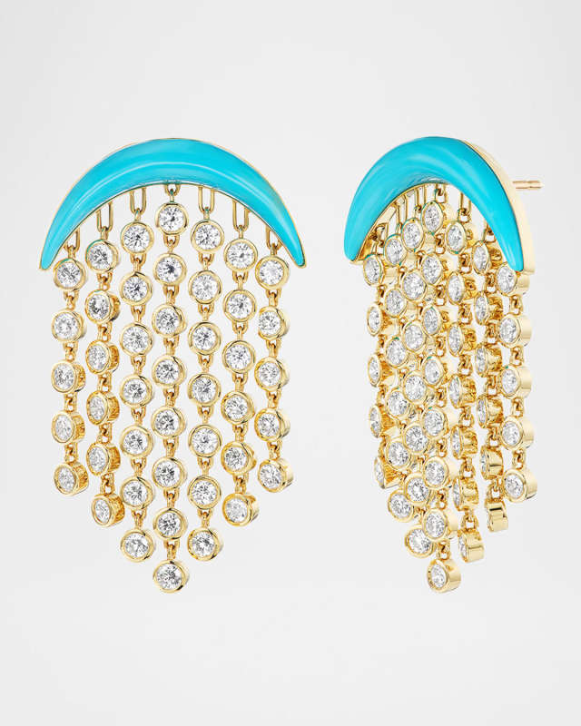 18K Turquoise and Diamond Fringe Earrings